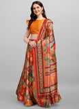 Designer Orange Silk Lehenga Choli with Heavy Floral Print