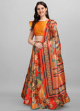 Designer Orange Silk Lehenga Choli with Heavy Floral Print