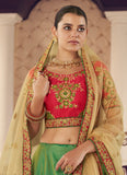 Green Color Jacquard Silk Fabric Zari And Stone Work Lehenga