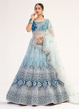 Blue Color Soft Net Material Lehenga With Dori And Stone Work