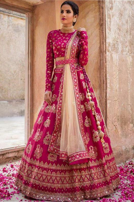 Buy Embroidered Velvet Bridal Lehenga Choli In Red Colour Online -  LLCV01421 | Andaaz Fashion