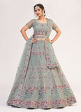 Green Color Soft Net Base Lehenga With Resham And Mirror Work