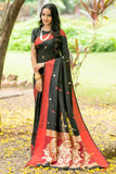 Black Silk Weaving Saree With Rich Zari Lining Pallu And Contrast Zari Blouse Piece - Cygnus Fashion
