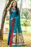 Sky Blue Silk Weaving Saree With Rich Zari Lining Pallu And Contrast Zari Blouse Piece - Cygnus Fashion