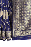 Dark Blue Litchi Silk Saree With Jacquard Jari Work