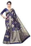 Dark Blue Litchi Silk Saree With Jacquard Jari Work