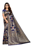 BLUE LICHHI SILK SAREE WITH JACQUARD JARI WORK - Cygnus Fashion