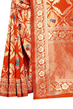 ORANGE LICHHI SILK SAREE WITH JACQUARD JARI WORK - Cygnus Fashion