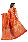 ORANGE LICHHI SILK SAREE WITH JACQUARD JARI WORK - Cygnus Fashion