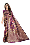 WINE LICHHI SILK SAREE WITH JACQUARD JARI WORK - Cygnus Fashion