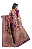 WINE LICHHI SILK SAREE WITH JACQUARD JARI WORK - Cygnus Fashion