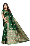 Dark Green Litchi Silk Jacquard Saree With Jari Work