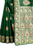 GREEN LICHHI SILK SAREE WITH JACQUARD JARI WORK - Cygnus Fashion