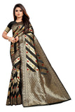 BLACK LICHHI SILK SAREE WITH JACQUARD JARI WORK - Cygnus Fashion