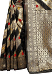 Black Striped Printed  Jacquard Saree With Jari Work