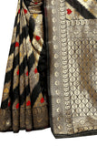 BLACK LICHHI SILK SAREE WITH JACQUARD JARI WORK - Cygnus Fashion