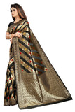 BLACK LICHHI SILK SAREE WITH JACQUARD JARI WORK - Cygnus Fashion