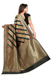 BLACK LICHHI SILK SAREE WITH JACQUARD JARI WORK - Cygnus Fashion