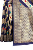 BLUE LICHHI SILK SAREE WITH JACQUARD JARI WORK - Cygnus Fashion