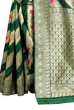 GREEN LICHHI SILK SAREE WITH JACQUARD JARI WORK - Cygnus Fashion