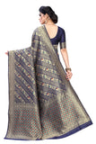 Navy Blue Striped Printed  Jacquard Saree With Jari Work