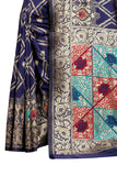 BLUE LICHHI SILK SAREE WITH JACQUARD JARI WORK - Cygnus Fashion