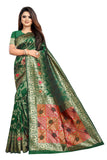 Green  Zigzag Lines Printed   Silk Jacquard Saree