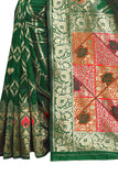 Green  Zigzag Lines Printed   Silk Jacquard Saree