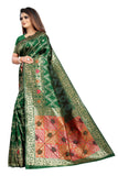 Green  Zigzag Lines Printed   Silk Jacquard Saree