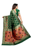 Green  Zigzag Lines Printed   Silk Jacquard Saree