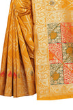 Yellow  Zigzag Lines Printed   Silk Jacquard Saree