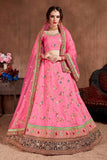 Pink Embroidered Designer Art Silk Wedding Lehenga With Unstitched Choli