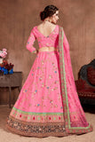 Pink Embroidered Designer Art Silk Wedding Lehenga With Unstitched Choli