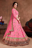 Pink Embroidered Designer Art Silk Wedding Lehenga With Unstitched Choli