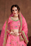 Pink Embroidered Designer Art Silk Wedding Lehenga With Unstitched Choli