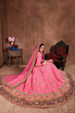 Pink Embroidered Designer Art Silk Wedding Lehenga With Unstitched Choli