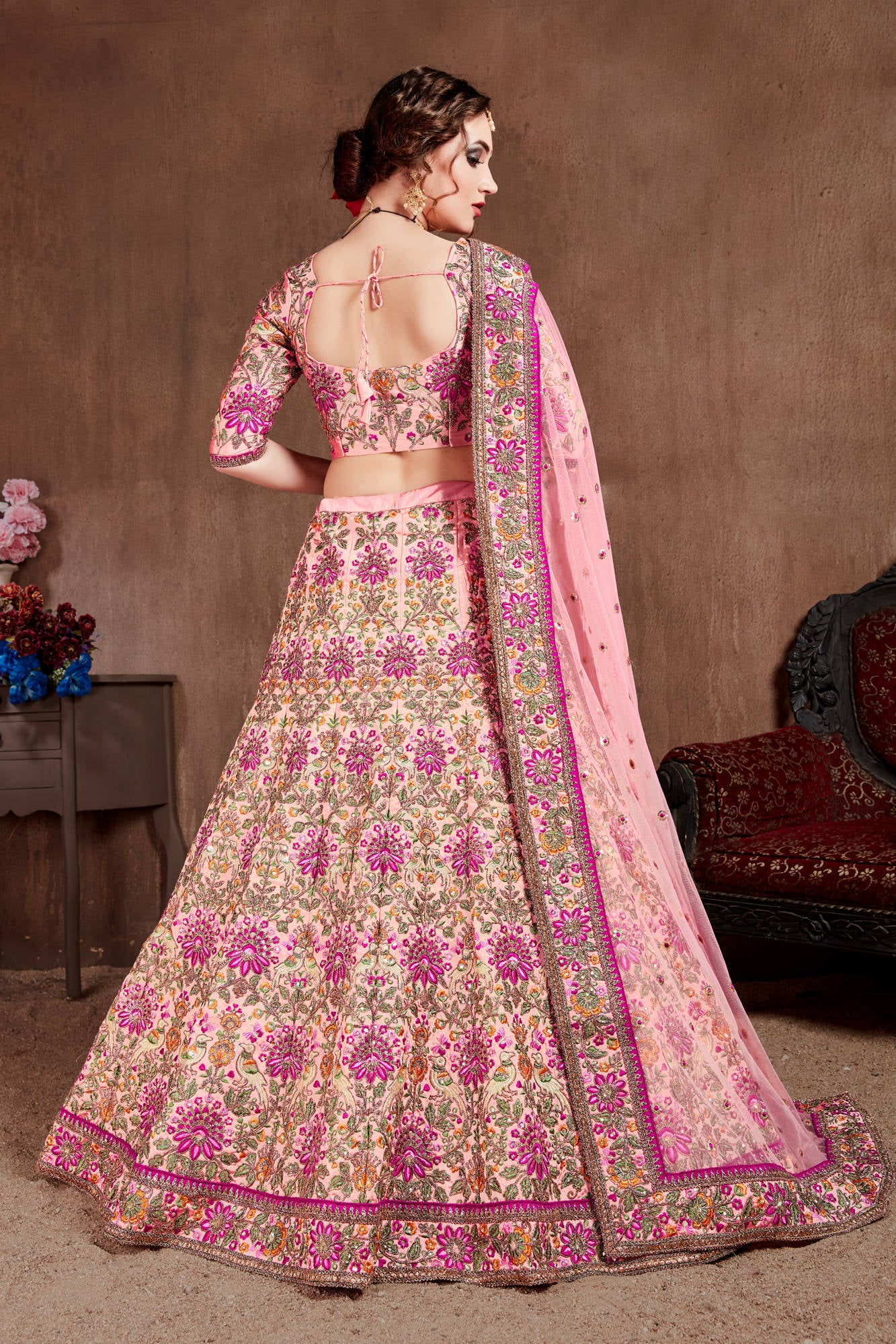 Buy Powder Blue Tapeta Silk Embroidery Lehenga Choli & Cancan