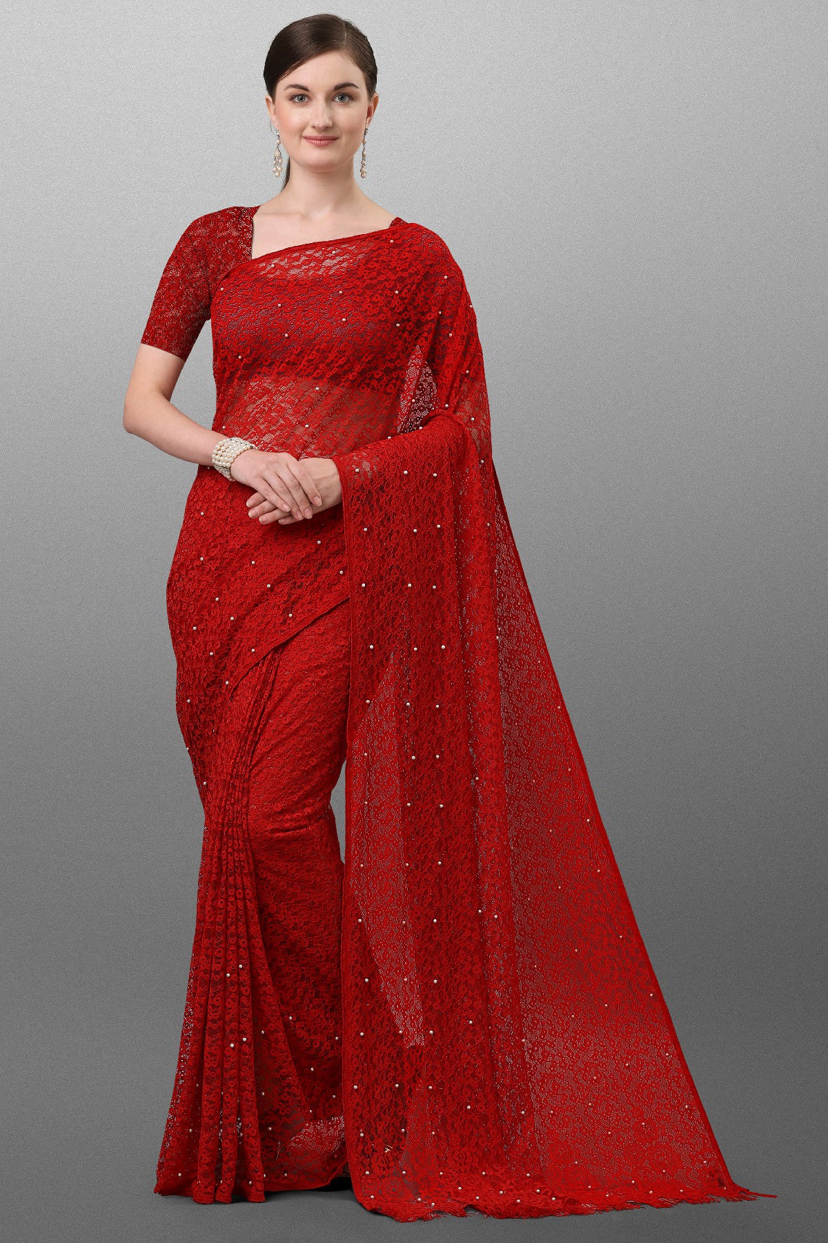 Classy Red Fancy Saree With Made From Viscose Yarn