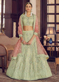 Pista Green Color Crepe Material Sequins And Resham Work Lehenga