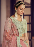 Pista Green Color Crepe Material Sequins And Resham Work Lehenga