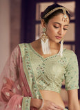 Pista Green Color Crepe Material Sequins And Resham Work Lehenga