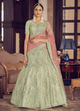 Pista Green Color Crepe Material Sequins And Resham Work Lehenga