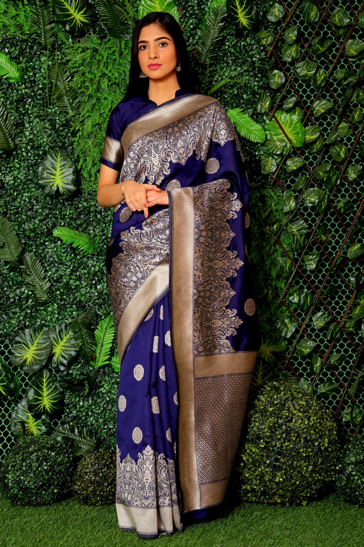 Dark Blue Woven Silk Fancy Saree – Cygnus Fashion