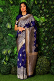 Dark Blue Woven Silk Fancy Saree