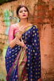 Soft Banarasi Silk Weaving Meenakari Saree - Cygnus Fashion