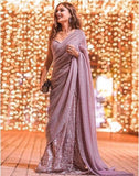 Purple Georgette Sequins Embroidery Work Elinor Saree