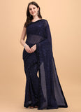 Partywear Violet Sequins Work Georgette Saree