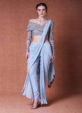 Ready to Wear Grey Georgette Embroidered Elinor Saree With blouse