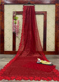 Crimson Red Gerogette Saree with Tone to Tone Sequins Work