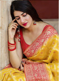 Traditional Yellow Soft Banarasi Lichi Silk Designer Saree